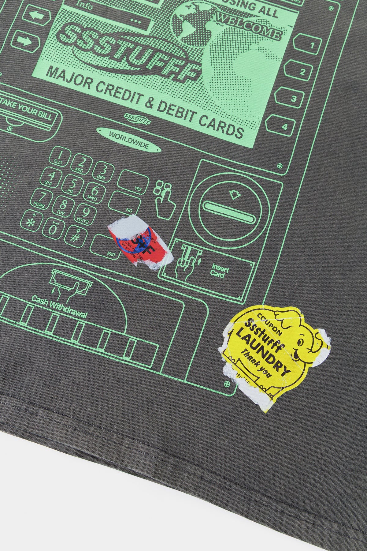 Detail of the printed keypad and card slot at the lower back.