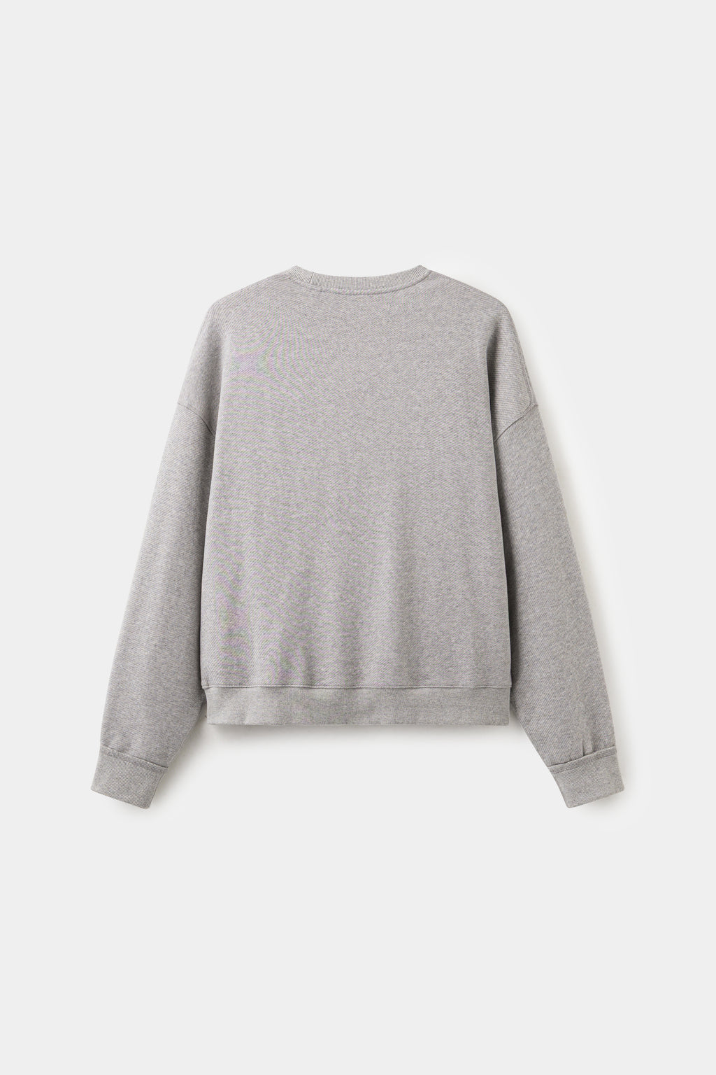Back view of the grey marl University Logo Crewneck, left plain.