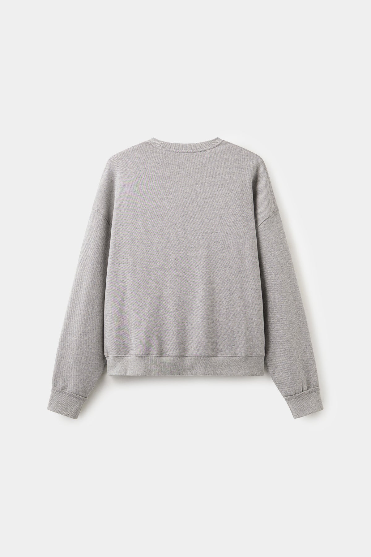 Back view of the grey marl University Logo Crewneck, left plain.