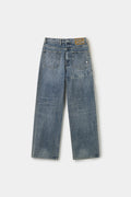 Underwear Denim in washed blue, a wide-leg jean with a $ logo embroidered on the back pocket and a zip at the back waist.