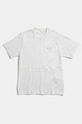 White FUWARI Embroidery Tee laid flat, showing the panelled waist seam and tonal chest embroidery