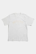 Off-white t-shirt laid flat with tonal embossed SSSTUFFF EST 2018 college lettering across the chest