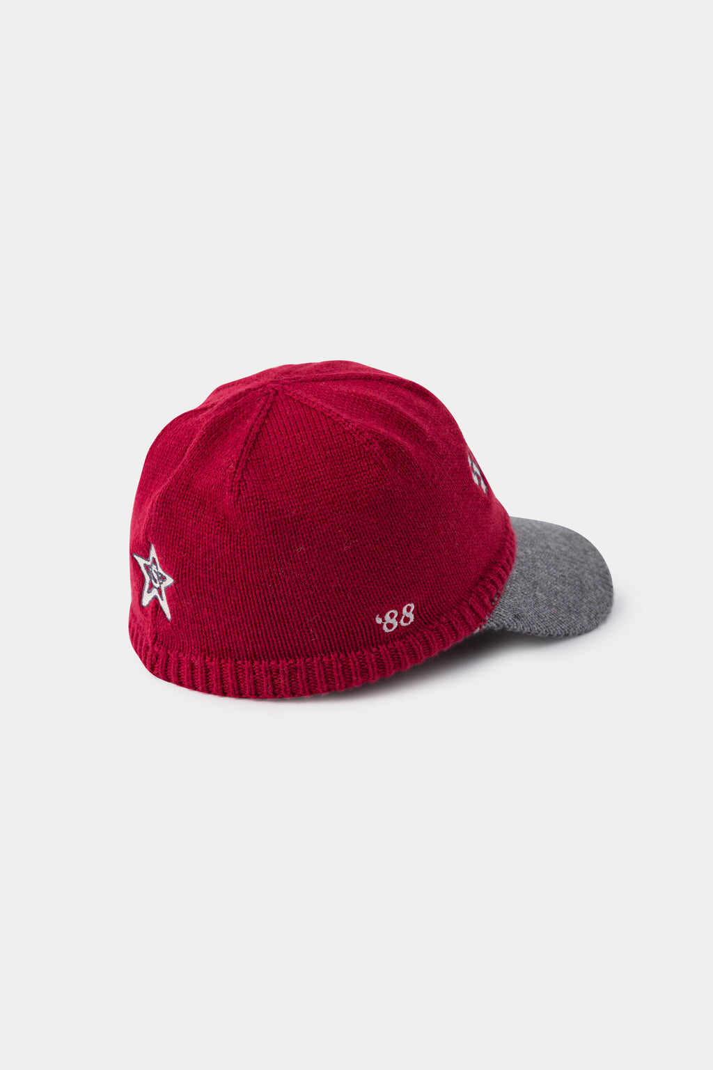 Back view of the red Knitted Cap showing the side star patch and 88 embroidery.