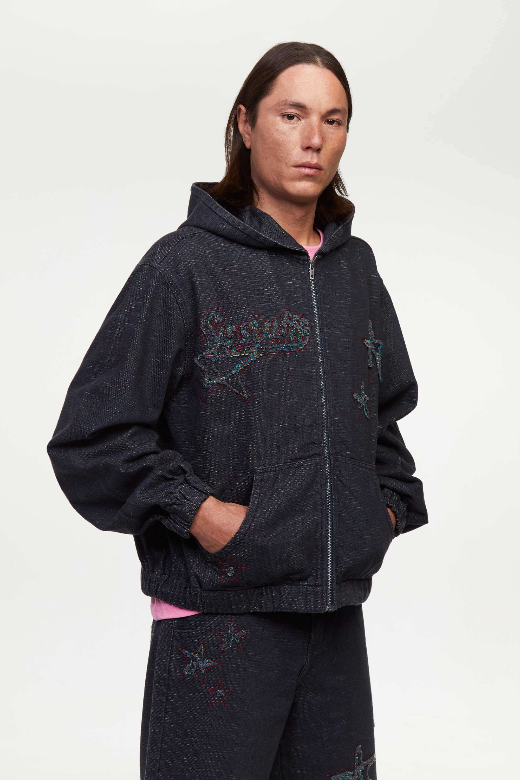 Starfff Embroidery Denim Zip Up Jacket